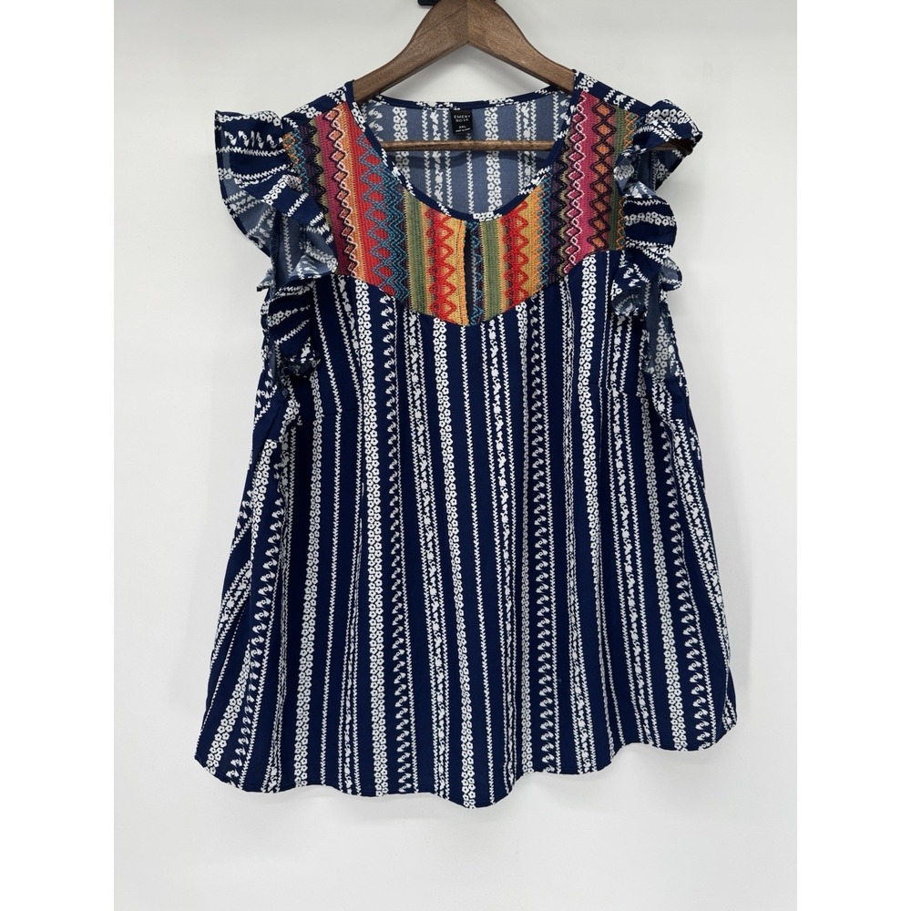 Emery Rose Boho Hippie Embroidered Royal Blue Tunic Top Summer Plus Fiesta 3X